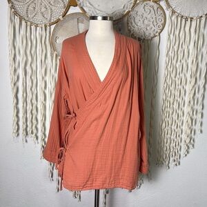 Free People X CP Shades Terracotta Gauze Wrap Top Oversized XS